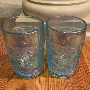 Imperial Tumblers by Lenox Ice Blue Irridescent Glass Lot 2 Vintage